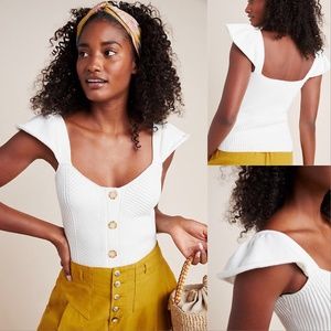 Anthropologie Flutter-Sleeved Sweater Tank Top Md